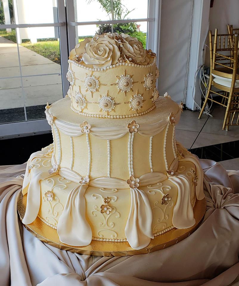 White wedding cake on top of the table
