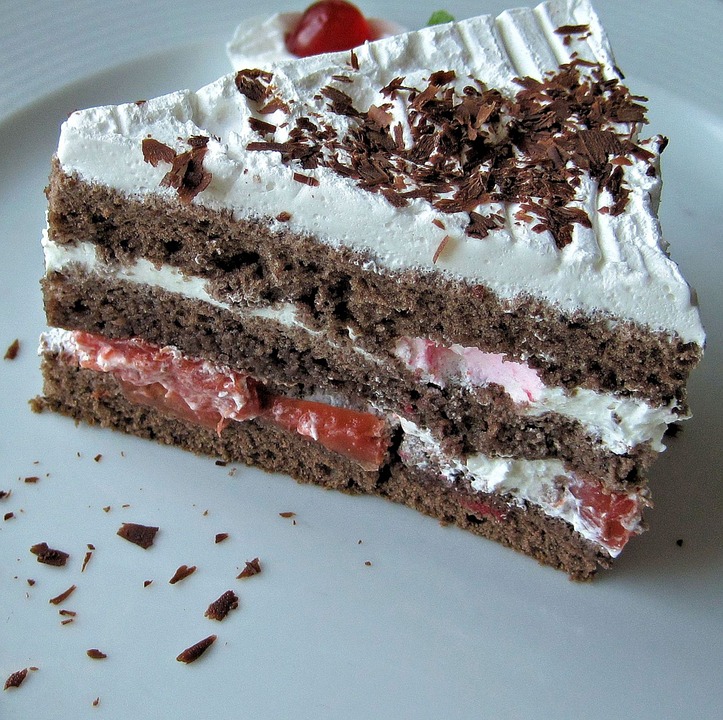 Brown, red and white cake