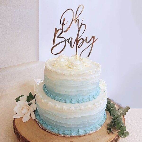 blue and white baby shower cake