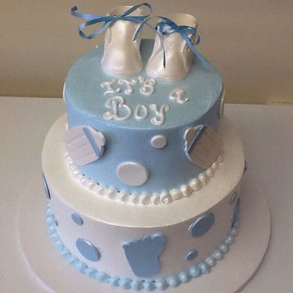 Baby Shower Cake with Shoes Topper